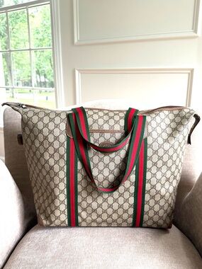 Gucci authentic brown monogram coated canvas XL tote bag travel bag